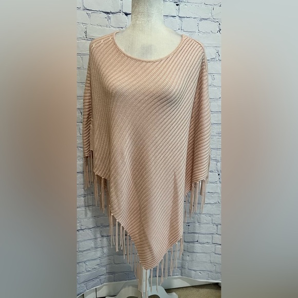 Chico's Sweaters - Chico’s Women's SOFT Pink Poncho Fringe Western Boho Sweater One Size
